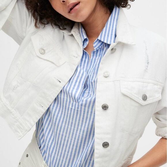 Striped GAP Popover Short Sleeve Collared Blouse Top (NWT) - Picture 4 of 6